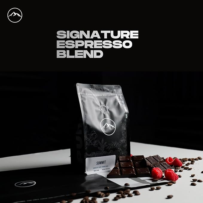 PURE EARTH COFFEE CO. Whole Bean Coffee, Summit Signature Blend, Medium Espresso Roast, Dark Chocolate, Berry, Creamy Brown Sugar 12oz