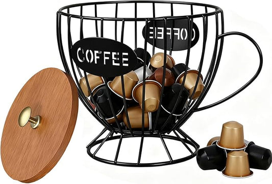 Coffee Pod Holder with Lid -Coffee Creamer Holder Large Capacity Holder for k Holder Organizer for Counter - Coffee Decor Station for Pods, Espresso, Capsules, Creamer, (Black-CC)