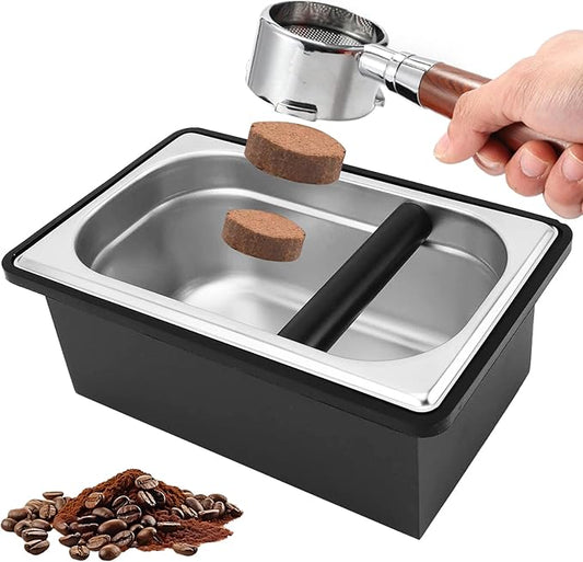 Coffee Knock Box Espresso Accessories, Stainless Steel Coffee Grounds Container, Large Coffee Puck Knock Box for Espresso Machine Accessories, 11.02 x 6.88 x 4.3 inch