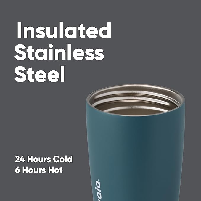 Owala SmoothSip Slider Insulated Stainless Steel Coffee Tumbler, Reusable Iced Coffee Cup, Hot Coffee Travel Mug, BPA Free 12 oz, Grey/Blue (High Dive) | SmoothSip, Slider, Insulated, Reusable, Iced Coffee Cup