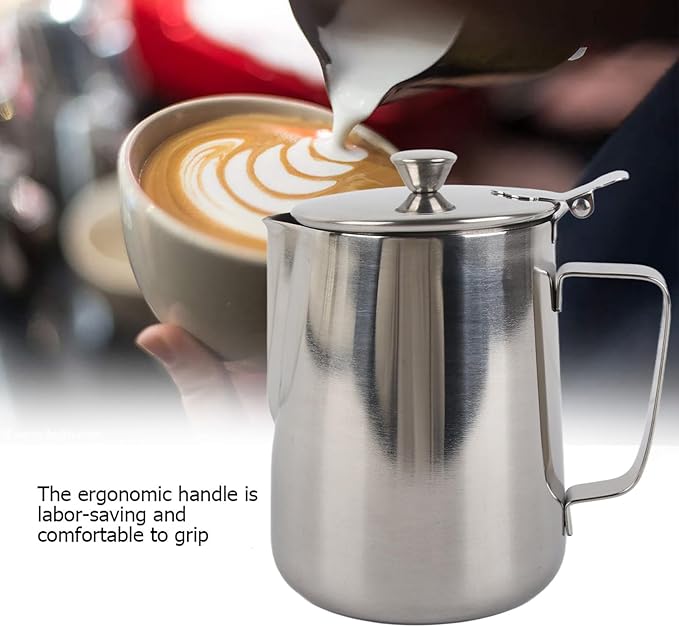 Espresso Steaming Pitcher, Stainless Steel Frothing Pitcher Milk Frothing Pitcher Jug with Lid Latte Coffee Art Tool (1000ml)