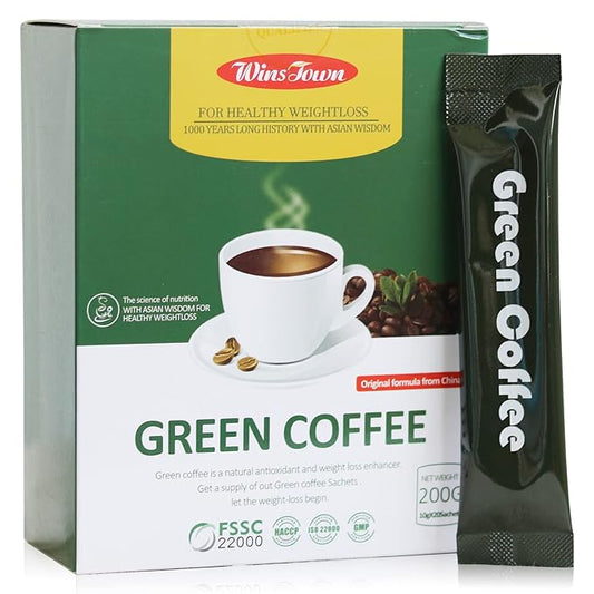 Wins Town Slimming Green Coffee, 200g Natural Diet Supplement for Healthy Weightloss, 20 Sachets