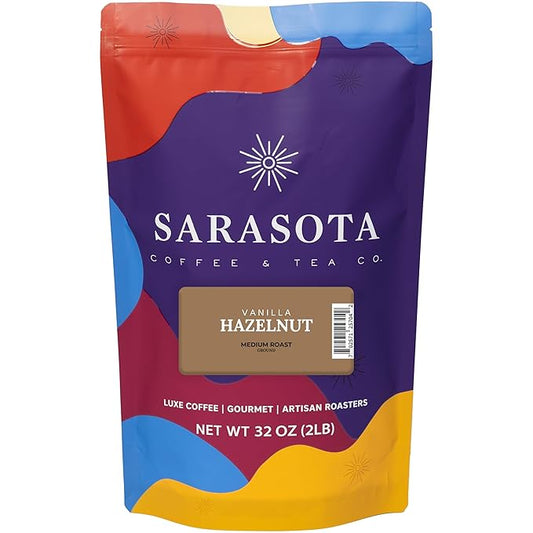 2 lb Vanilla Hazelnut Ground Coffee | Vanilla & Hazelnut Flavored Coffee Medium Roast | Bulk Sweet Nutty Flavored Ground | Specialty Grade | 32 oz
