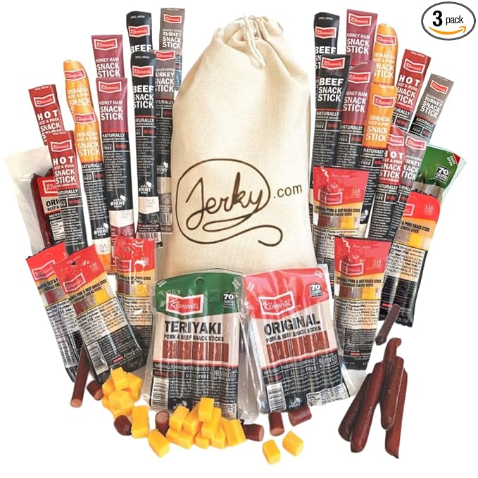 Jerky.com XXL Meat Sticks Gift Bag | 52 Piece Gift Basket with Beef Sticks, Pork, Turkey, Ham & Cheese | Over 2 lbs of High Protein Meat Snacks | Beef Jerky Gifts for Men