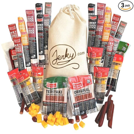 Jerky.com XXL Meat Sticks Gift Bag | 52 Piece Gift Basket with Beef Sticks, Pork, Turkey, Ham & Cheese | Over 2 lbs of High Protein Meat Snacks | Beef Jerky Gifts for Men