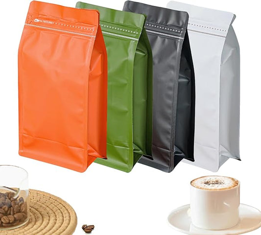 50 Pcs 0.5lb Orange Long Coffee Bean Bags No-Valve, Easy Tear Open & Repeating Sealed Zipper, Heat-Seal Stand Up & Flat Bottom Coffee Bag, 8oz Capacity 5.1x7.8 Inch