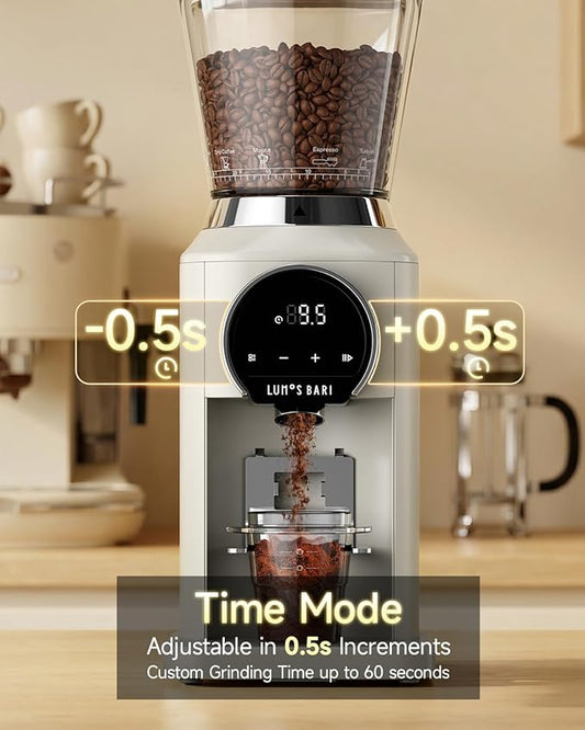 Conical Burr Coffee Grinder with 40mm Stainless Steel Burr, 34 Grind Settings Anti-static, Electric Espresso Grinder for Home Use – Perfect for Espresso, Drip Coffee, French Press & Cold Brew, White