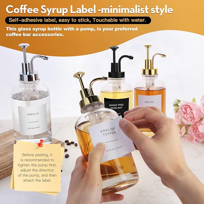 Coffee Syrup Dispenser-2pack,16.9 oz 500ml,Coffee Bar Accessories,Syrup Pump Dispenser for Coffee Bar,Contains Cleaning Tools, Funnel