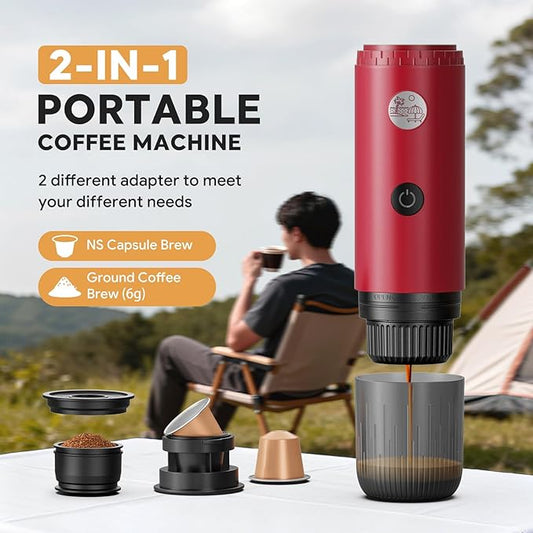 Portable Espresso Machine, Travel Coffee Maker for Camping, Car Coffee Maker Self-Heating with USB-C, 20 Bar 2-in-1 Electric Coffee Maker With Ground Coffee & NS Capsule for RV, Hiking, Office(White)