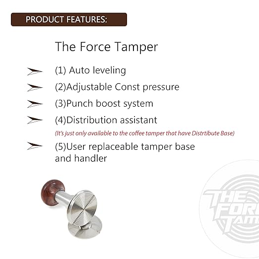 The Force Tamper Automatic Impact Adjustable Constant Pressure and Autoleveling Coffee Tamper Reddish Brown Jellyfish Wooden Handle Set Pro (Duo-Distribute Set, 58.35mm)