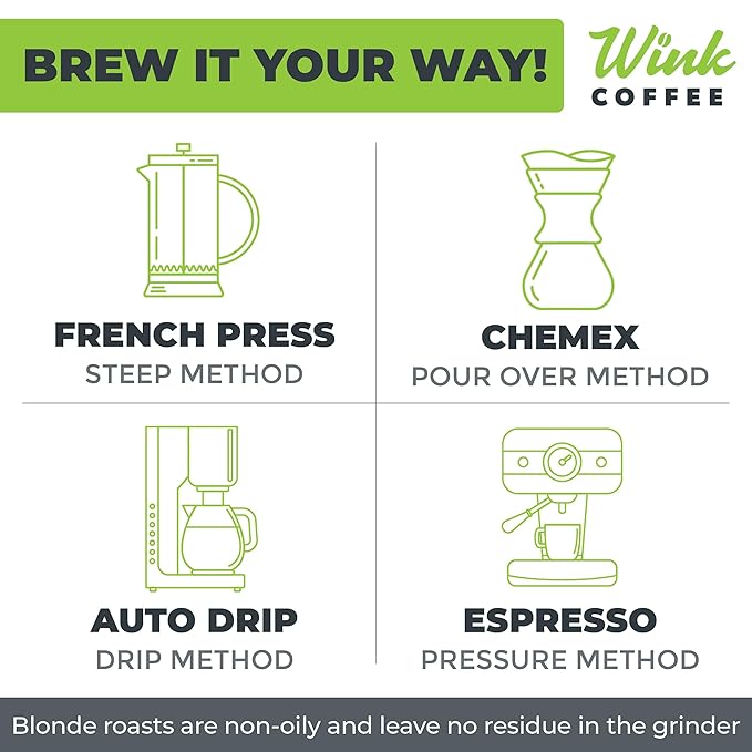 Wink Coffee Blonde Roast, Light Roast Whole Bean Coffee, Large 2.2 lb bag, Single Origin Colombian Arabica Beans, Small-Batch, Smooth, Sustainably Sourced