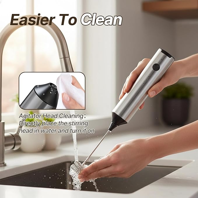 Upgraded Rechargeable Milk Frother Handheld, 3-Speed Electric Frother with 2 Whisks (Frother & Egg Whisk),304 Stainless Steel Drink Mixer for Coffee, Cappuccino, Hot Chocolate, Ideal Christmas Gift
