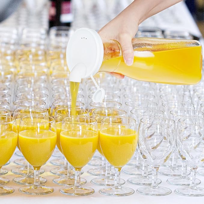 Glass Carafe, 1 Liter Carafe for Mimosa Bar, 4 Pcs, Square Pitcher with Lid and Spout, Drink Dispenser for Parties, Cold Water, Milk, Juice Container, Tea, Wine, Cocktails (6 Lids & 1 Spout)
