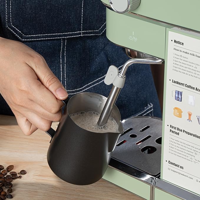 HOMEE Milk Frothing Pitcher,Espresso Steaming Pitcher Stainless Steel 12oz,Milk Frothing Jug With V-shaped Spout and Teflon Coating,Barista Tool Milk Steam Pitcher for Kitchen Bar, Latte Art