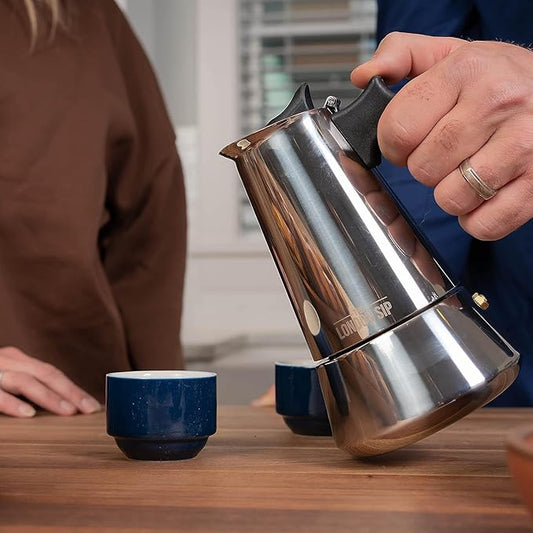 London Sip Stainless Steel Stovetop Espresso Maker Moka Pot Italian Coffee Percolator, Silver, 10 Espresso Cups
