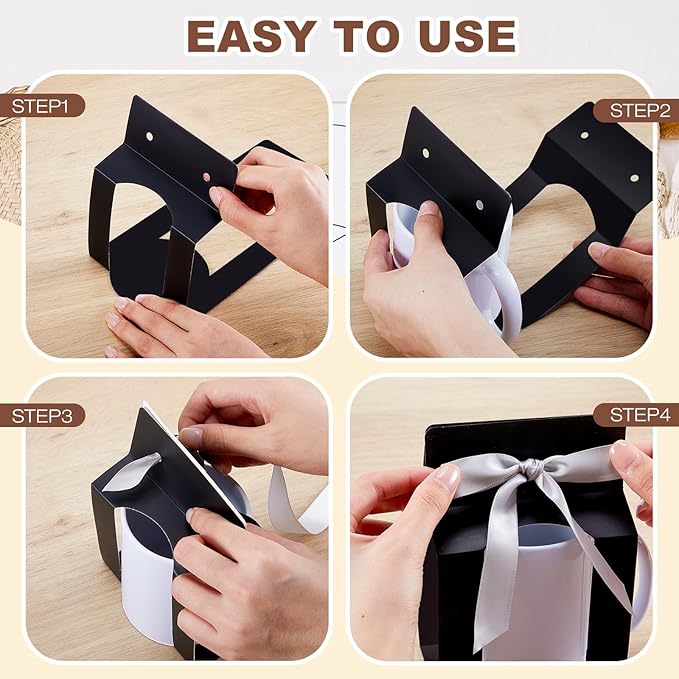 Kosiz 36 Pcs Mug Boxes Sublimation Coffee Mugs Gift Bags with Window Packaging Storage Box for Shipping Selling Wedding Valentines Gift Packaging Wrapping (for 11oz Mug,Black,Silver)