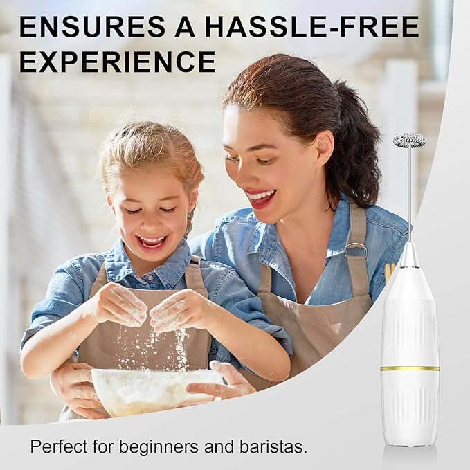 Milk Frother Handheld, Multi-Functional Electric Frother & Mixer | Compact Design for Easy Storage | Easy Clean | for Coffee, Latte, Matcha, Protein Shakes, Eggs | Kitchen Gift Idea (White)