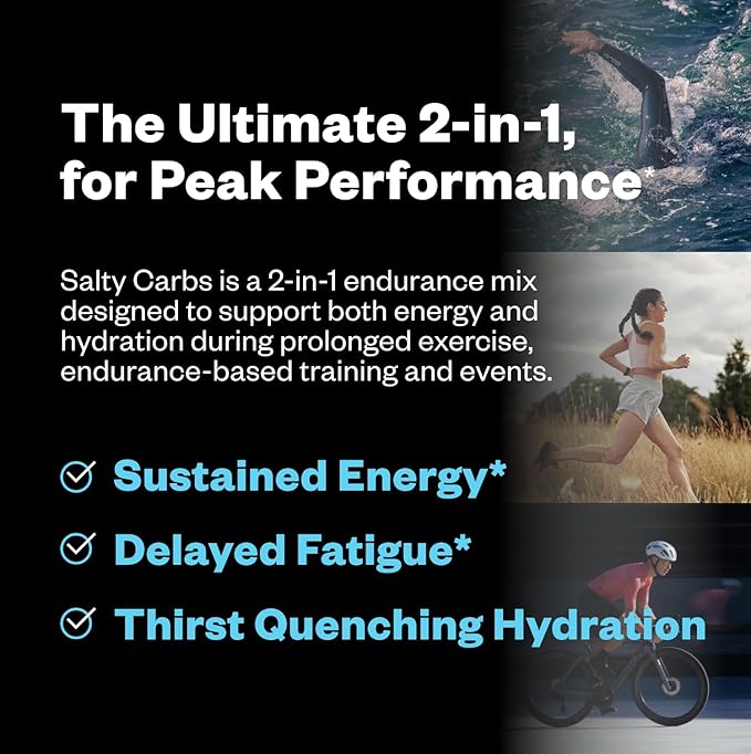 Salty Carbs Electrolyte Drink Mix 30g Dual-Action Carbs + 700mg Sodium, Endurance Fuel for Runs, Rides and Races, Gluten-Free, Dairy-Free, Non-GMO (30 Servings, Unflavored)