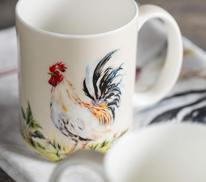 Maison d' Hermine Coffee Mug with Handles Fine Bone China Mugs Pack of Two Tea Cups for Hot Beverages Cappuccino Latte Home Restaurant Office Perfect for Gift (Campagne, 12 Ounce)