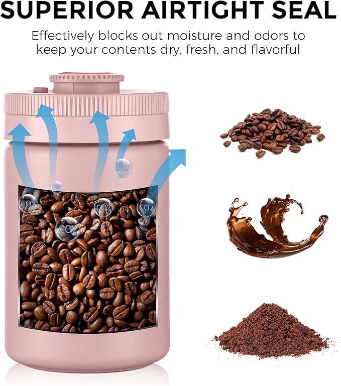 Bincoo Coffee Canister, Large Stainless Steel Coffee Bean Storage Container with Date Tracker, One-Touch Vacuum Seal Coffee Canister, Airtight Food Storage Container Freshness Kit for Coffee Beans