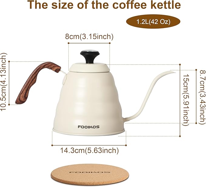Tea Kettle gooseneck with Thermometer for Pour Over Coffee & Tea, 42 fl oz, Premium Stainless Steel, Accurate Temperature Control, Ideal Spout for Precision Pouring, Compatible with all Stovetop