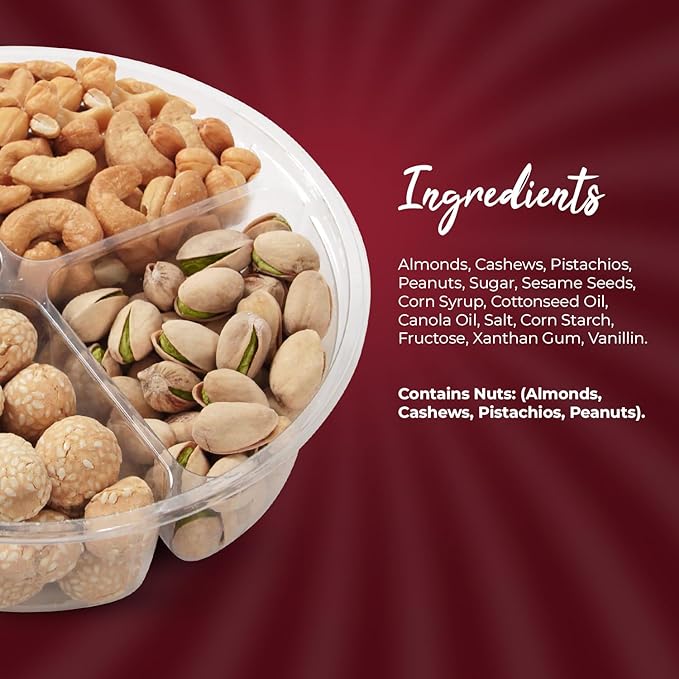 SizGit Nut Gift Baskets, 12oz Mixed Nut Gift Box of 4 Sectional Platter, Ideal Nut Assortment for Holidays, Birthdays, Celebrations, Anniversaries, Corporate Occasions and Everyday Snacking