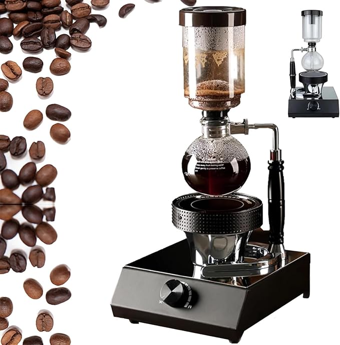 Vacuum Siphon Coffee Maker, Siphon Coffee Maker With Halogen Lamp Heater, Durable Glass, endure temperature extremes crack resistance & Adjustment Temperature for home and professional cafe
