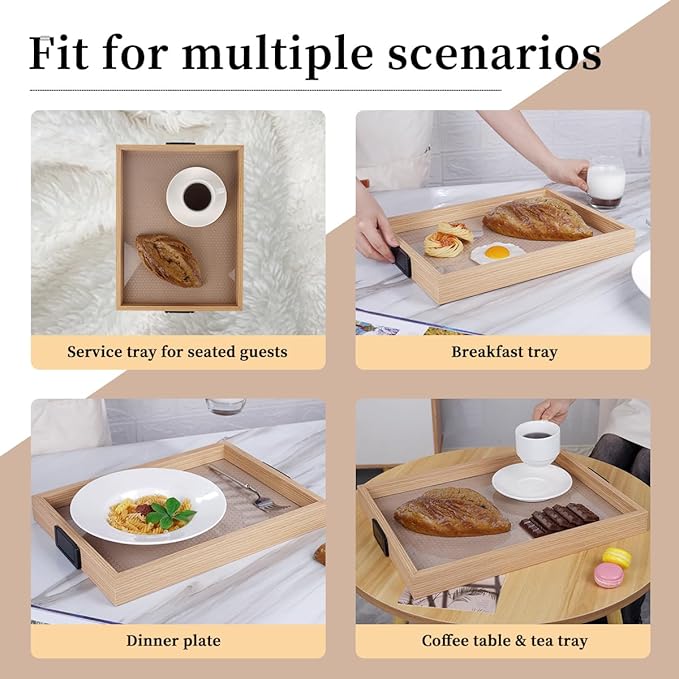 Leather Woven Surface Wooden Service Tray with Metal Handles,14.5inx10.4in Food Drinks Tray for Coffee Table, Breakfast, Dinner & Bar,Kitchen,Party (Leather Surface/Medium Size)