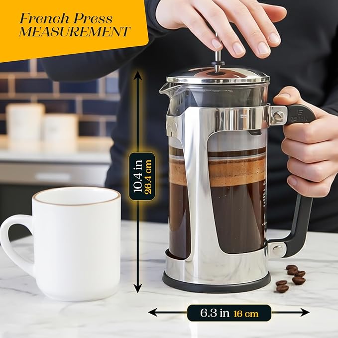 ESPRO P5 French Press Coffee Maker – Patented Double Micro-Filter for Grit Free Brew, Heat-Resistant Thicker Borosilicate Glass Coffee Press – 32 oz
