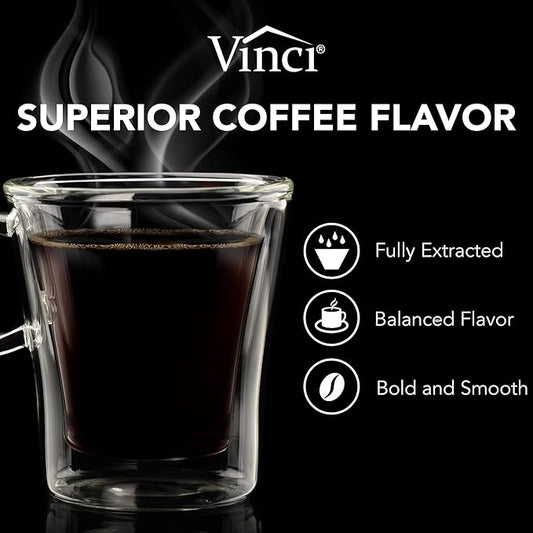 VINCI RDT Elite Spinning Sprayhead Coffee Maker | 12-Cup Programmable Coffee Brewer with Bloom Feature and Rotary Dispersion Technology | Black and Stainless Steel | Auto Shut-Off