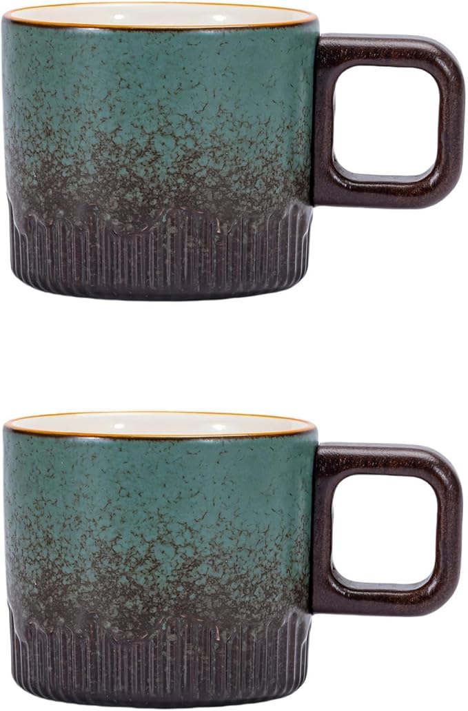 Zurucily Espresso Cups Set of 2, 2 oz Ceramic Espresso Cups, Demitasse Cups for Tea or Coffee (Green)