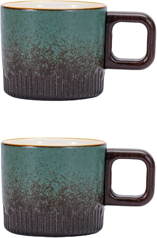 Zurucily Espresso Cups Set of 2, 2 oz Ceramic Espresso Cups, Demitasse Cups for Tea or Coffee (Green)