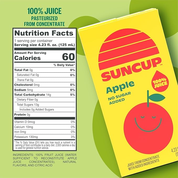 SunCup Juice - Apple Juice (40 Pack) 4.23 oz Juice Box with Straw | No Sugar Added Apple Blend for Kids, Bulk Pack for School Lunches, Snacks, Travel, Parties, Sports Teams, and Everyday Drinks