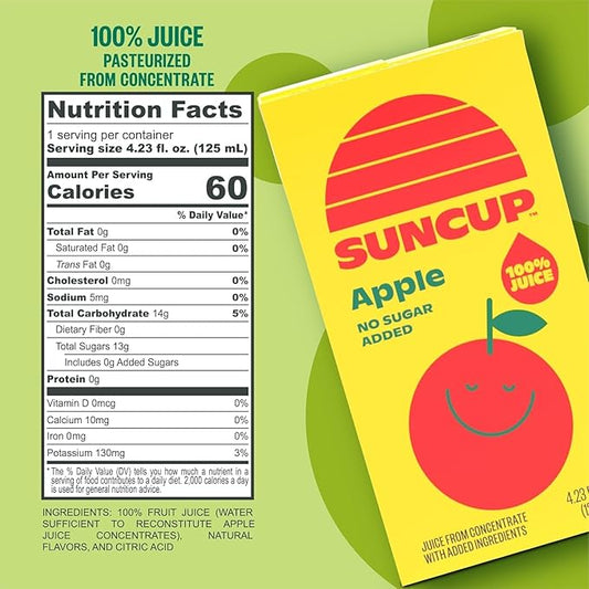SunCup Juice - Apple Juice (40 Pack) 4.23 oz Juice Box with Straw | No Sugar Added Apple Blend for Kids, Bulk Pack for School Lunches, Snacks, Travel, Parties, Sports Teams, and Everyday Drinks