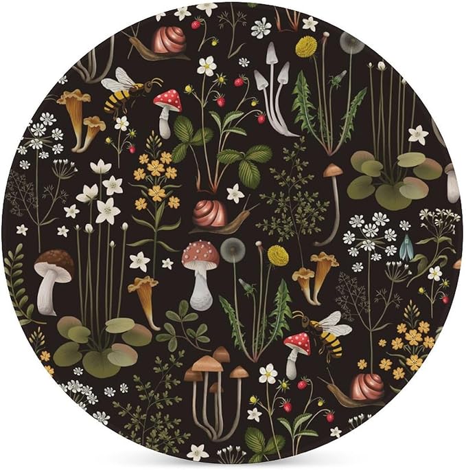 Botanical Drink Coasters, Round Ceramic Drink Coaster Round-6PCS, Cartoon Mushroom Floral Plants Pattern Botanical Decor Absorbent Ceramic Coasters for Beverage Cup, Bar, Coffee Table
