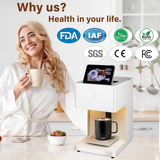 WISHILO® 600DPI High-Resolution Portable Auto Coffee Latte Art Maker - WiFi Smart Food Printer, DIY Custom Designs for Coffee Foam, Desserts (Parties, Cafes, Offices, Christmas), with a Camera