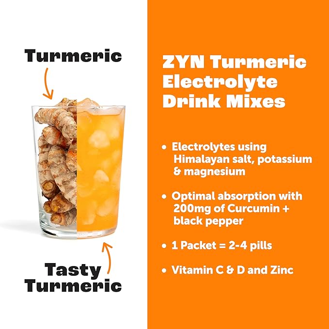 ZYN Electrolyte Drink Mix Hydration Packets, Passion Fruit Electrolytes Powder, Hydration Packets w/Turmeric Curcumin, Vitamin C & D, Zinc, Hydrate & Recover Electrolyte Powder, Pack of 32