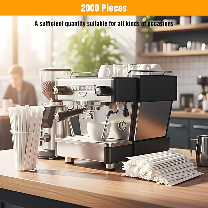 2000 Pcs Individually Wrapped Coffee Stirrers 5.5 Inch Round End Disposable Wood Coffe Stir Sticks for Coffee, Cocktail Wood Blenders for butter sugar, Craft Stick