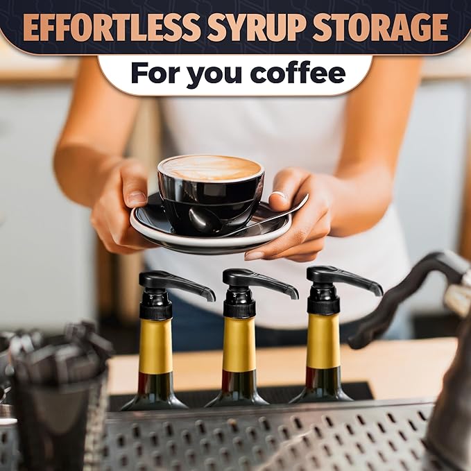 8 Pcs Pumps for Syrup Bottles Black - Coffee Syrup Pump Dispenser Set, 750ml Bottles with Food-Grade Plastic Adjustable Tube, 10ml per Pump - Easy Cleaning, Lockable Mechanism | for Syrups & Sauces