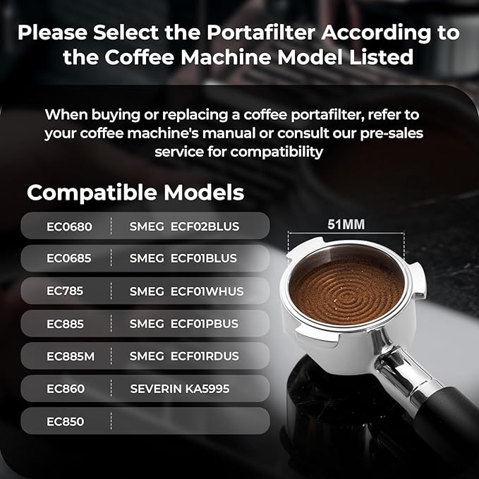 IKAPE 51mm Espresso Portafilter with Silicone Handle, 3-Ear Design Compatible with Delonghi EC0680, EC0685, SMEG & EUPA 51mm Coffee Machines