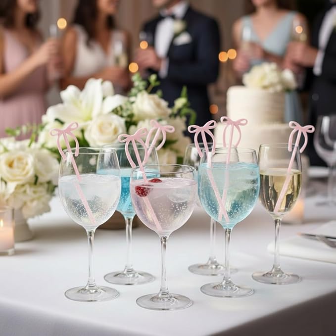 30 Pcs 6 Inch Valentine Party Stirrers, Bow Stir Sticks Coffee Stirrers Reusable Plastic Swizzle Sticks for Wedding Birthday Bridal Cocktail Decorations Galentines Supplies(Rose Gold)