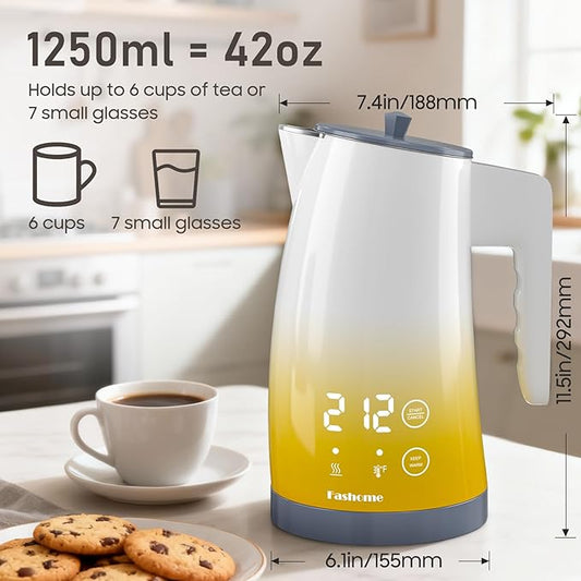 Electric Kettle with Temperature Control, 5 Preset Temps, 2H Keep Warm -1200W Quiet Water Boiler,Electric Tea Kettle with BPA-Free, Digital Cool-Touch, Rotating Base for Home,Office(Yellow Gradient)