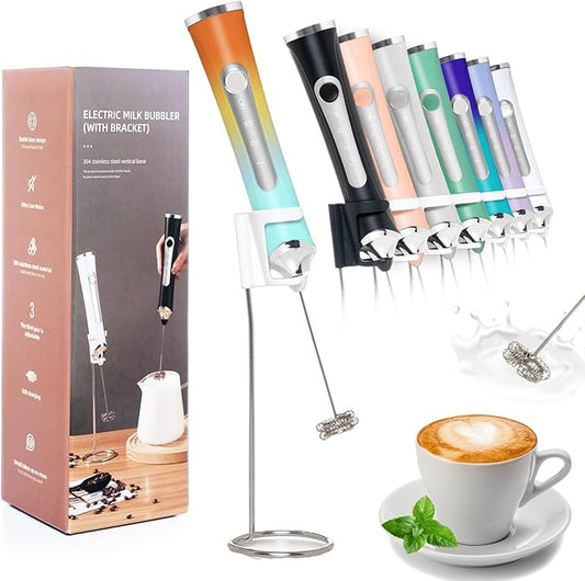 Rechargeable Milk Frother Handheld For Coffee,3 Speeds Frother Wand With Stand, Batidora De Mano Electrica,Coffee Frother With 2 Heads,Drink Mixer Electric Handheld,Kitchen Essentials (Colorful 1)