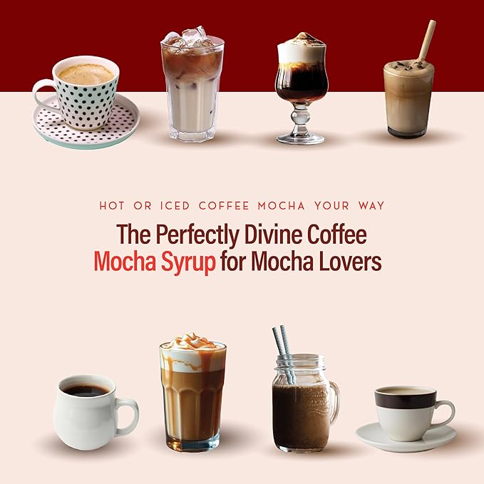 RIO Mocha Coffee Syrup, Perfect for Hot or Iced Drinks & Desserts, Chocolate & Coffee Combo, Sweetened with Pure Cane Sugar, Barista-Grade Flavor Syrups for Drinks at Home & Work - 700ml