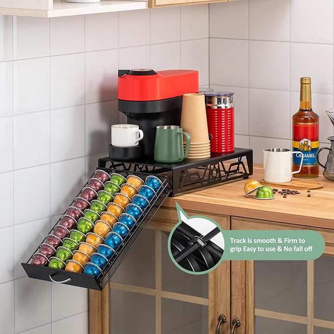ZCDCP Pod Holder - Modern Sleek Black Metal Coffee Capsule Organizer for Nespresso Pods, Stylish Coffee Machine Stand for Coffee Bar, Office or Home Kitchen(40 Pods Capacity)