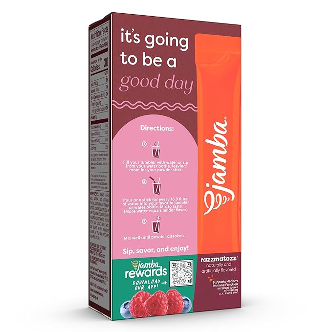 Jamba Singles To Go! razzmatazz smoothie-inspired powdered drink mix packets, 6-Count, aspartame free, just add water