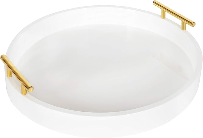 Kate and Laurel Lipton Modern Round Tray, 18" Diameter, White and Gold, Decorative Accent Tray for Storage and Display
