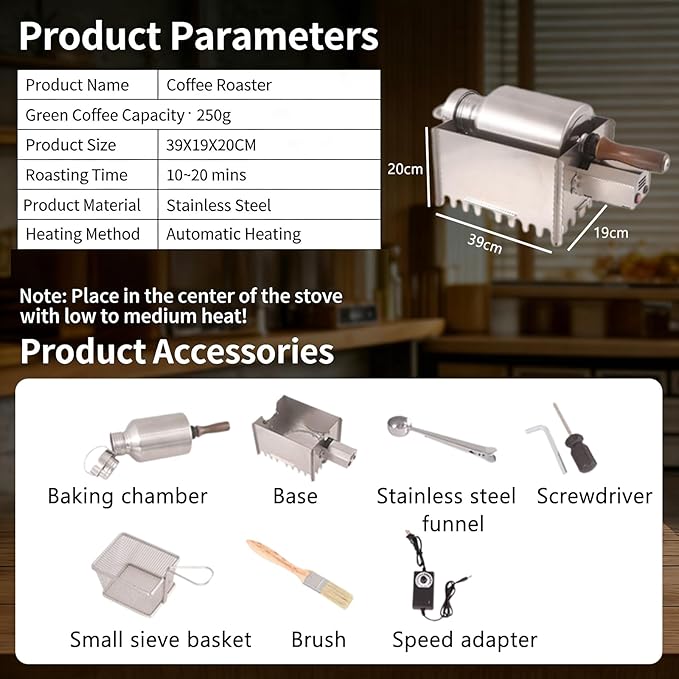 Coffee Roaster Machine for Home Use，Drum Coffee Bean Roaster, Roasting Time 10-20 Min, with Speed Controller, Stainless Steel Electric Peanut Roaster for Home, Commercial Restaurantfor