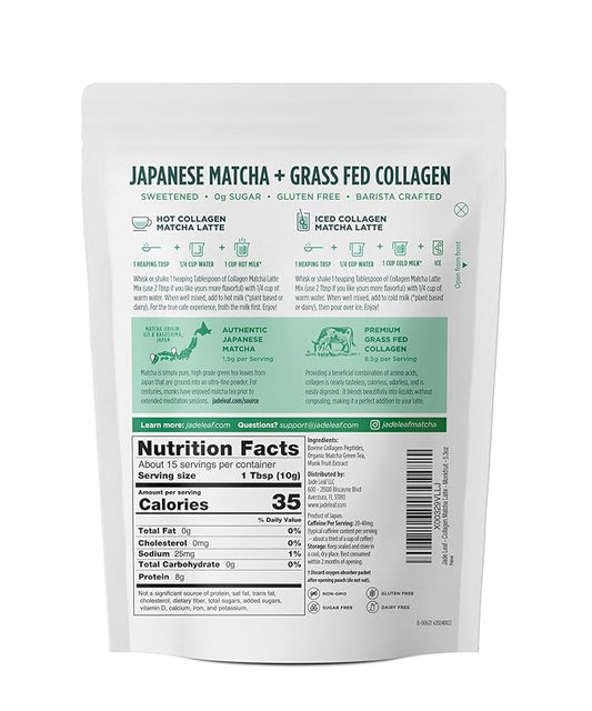 Jade Leaf Matcha Organic Premium Ceremonial Grade Matcha Green Tea Powder - Japanese - Culinary, Ingredient, Ceremonial Barista Teahouse, Latte, Collagen, 5.3 Ounce (Pack of 1), Collagen Matcha Latte