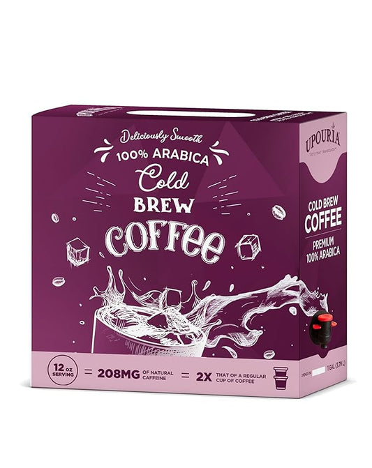 Upouria Cold Brew Coffee on Tap | Ready to Drink Cold Brewed Coffee | Drink Extracted from Premium Beans | 208mg Caffeine Content | Made from 100% Arabica Extract | Black & Bold | 128 fl oz